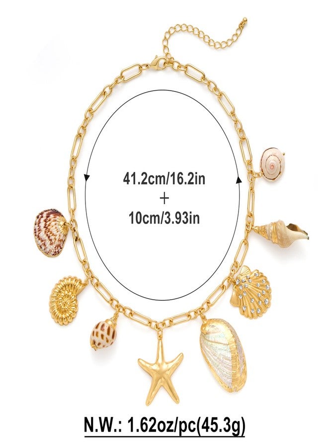 FAUTHENTICUTE Chunky Gold Statement Necklaces For Summer Gold Plated Chain Necklaces With Multi Conch And Shell Charms Beach Jewelry For Women - Image 5